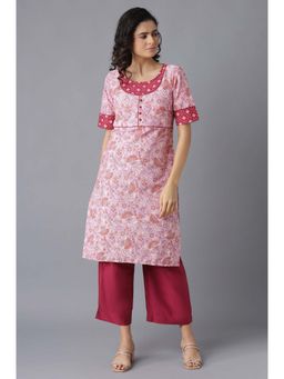Aurelia - Aure Collection By Aurelia Pink Printed Ethnic Kurta and Culottes (Set of 2)