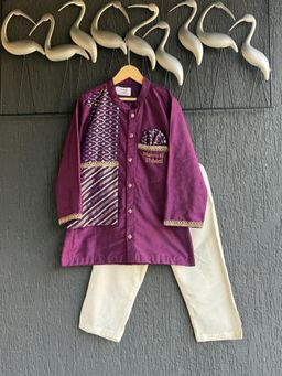 The Little Tales - Cotton Relaxed Mid Waist Mandarin Neck Kurta With Pyjama