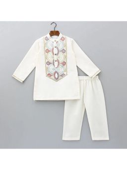 The Little Tales - Cotton Relaxed Mid Waist Mandarin Neck Kurta With Pyjama