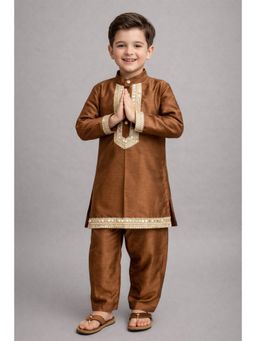 The Little Tales - Cotton Relaxed Mid Waist Mandarin Neck Kurta With Pyjama