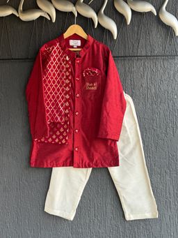 The Little Tales - Cotton Relaxed Mid Waist Mandarin Neck Kurta With Pyjama