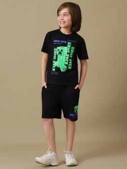 Kidsville - Official Minecraft Cotton Regular Mid Waist Round Neck T-Shirt With Shorts