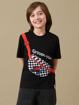 Kidsville - Official Spiderman Cotton Regular Round Neck T-Shirt With Pouch Bag