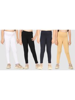 ZION - Cotton Lycra Skinny Mid Waist Leggings (Pack of 4)