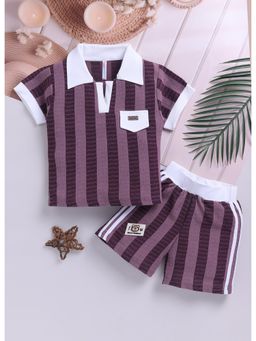 Toonyport - Cotton Regular Mid Waist Collar Neck Shorts With Top