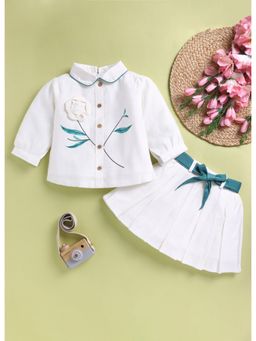 Toonyport - Cotton Regular Mid Waist Collar Neck Skirt With Top & Belt