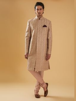 R R Blue - Peach Silk Bandhgala