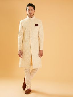 R R Blue - Off White Silk Achkan