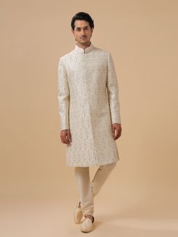 R R Blue - Off White Silk Bandhgala
