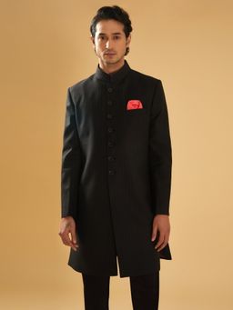 R R Blue - Black Short Band Collar Achkan