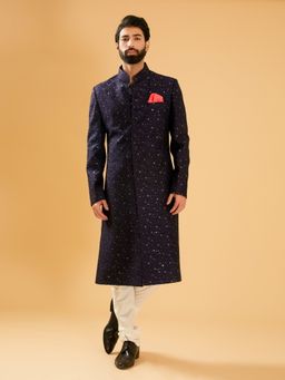 R R Blue - Navy Blue Silk Achkan