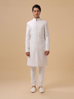 R R Blue - Off White Band Collar Achkan