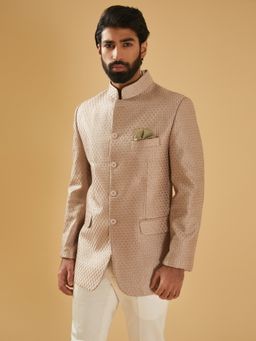 R R Blue - Peach Silk Bandhgala Jacket