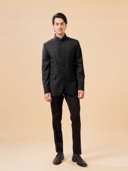 R R Blue - Black Classic Bandhgala with Contrast Pin Stripe