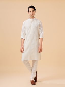 R R Blue - Men Off White Striped Raw Silk Kurta