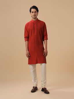 R R Blue - Men Red Raw Silk Kurta