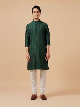 R R Blue - Men Green Striped Raw Silk Kurta