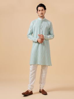 R R Blue - Men Blue Raw Silk Kurta