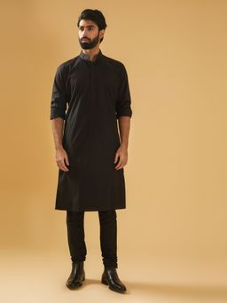 R R Blue - Men Black Cotton Kurta