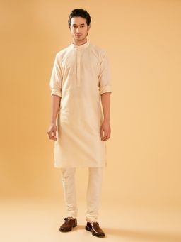 R R Blue - Men Off White Silk Kurta