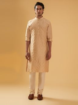 R R Blue - Men Beige Raw Silk Kurta