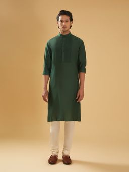 R R Blue - Men Green Raw Silk Kurta