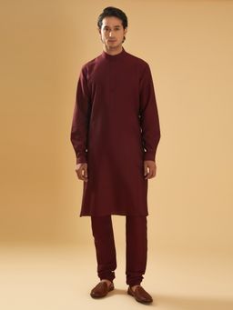 R R Blue - Men Maroon Raw Silk Kurta