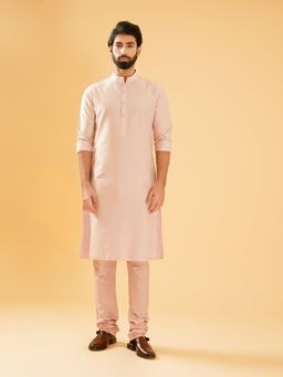 R R Blue - Men Peach Raw Silk Kurta