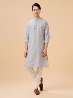 R R Blue - Men Grey Raw Silk Kurta