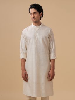 R R Blue - Men Off White Raw Silk Kurta