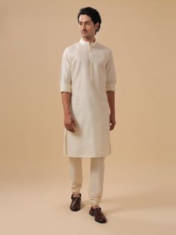 R R Blue - Men Off White Raw Silk Kurta