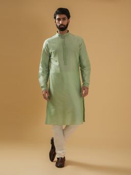 R R Blue - Men Green Raw Silk Kurta