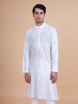 R R Blue - Men White Silk Kurta