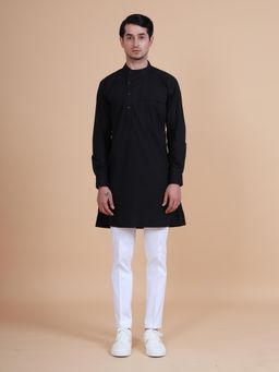 R R Blue - Men Black Cotton Kurta