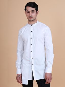 R R Blue - Men White Cotton Kurta