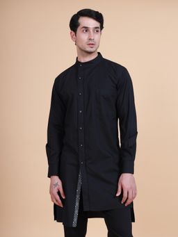 R R Blue - Men Black Cotton Kurta