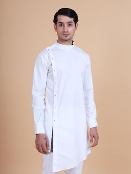 R R Blue - Men White Cotton Kurta