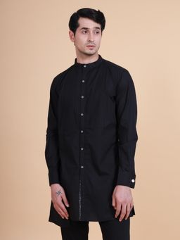 R R Blue - Men Black Cotton Kurta