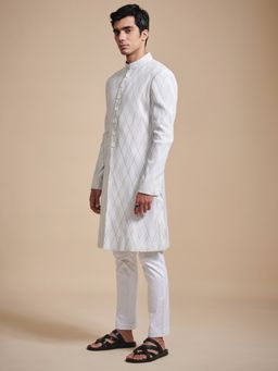 R R Blue - Off White The Tuck and Stitch Achkan