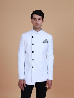R R Blue - White The Modern Asymmetric Prince Coat