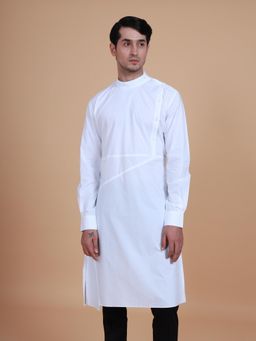 R R Blue - Men White Cotton Satin Kurta