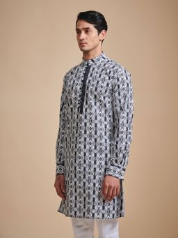 R R Blue - Men Black Printed Cotton Kurta