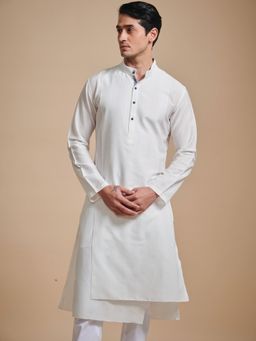 R R Blue - Men Off White Cotton Silk Kurta