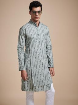 R R Blue - Men Blue Printed Cotton Kurta
