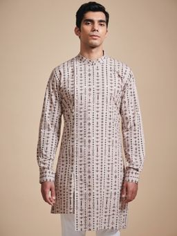 R R Blue - Men Beige Printed Cotton Kurta
