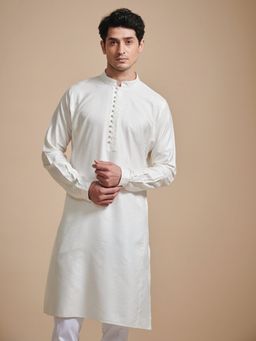 R R Blue - Men White Cotton Kurta