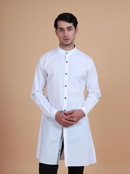 R R Blue - Men White Cotton Kurta