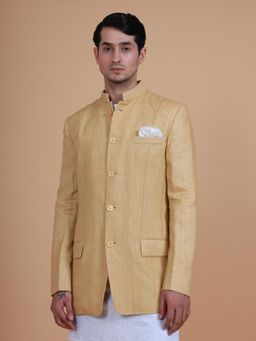 R R Blue - Mustard The Irregular Embroidery Bandhgala