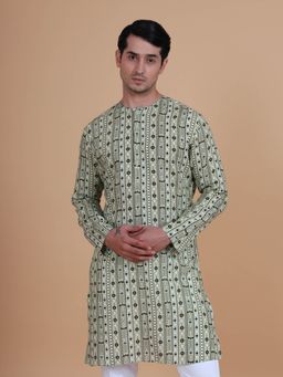 R R Blue - Men Multicolor Printed Linen Kurta