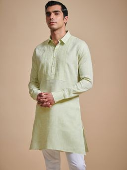 R R Blue - Men Green Linen Kurta